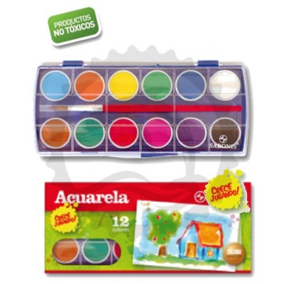 Set de Acuarelas Estuche Plástico (12 colores + Pincel) AC012 SABONIS